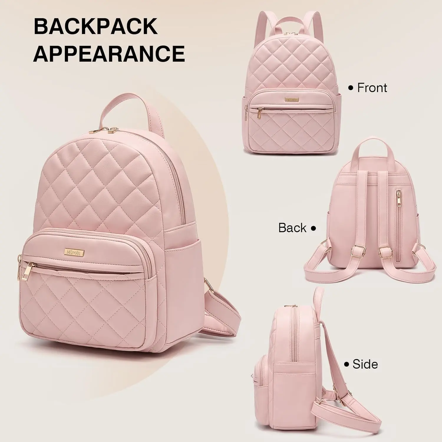 Mauve Pink Mini Backpack Purse Vegan Leather Gold Hardware Modern Minimalist Bag Cute Pink Mini Backpack for Women, Vegan Leather Convertible  main image 3