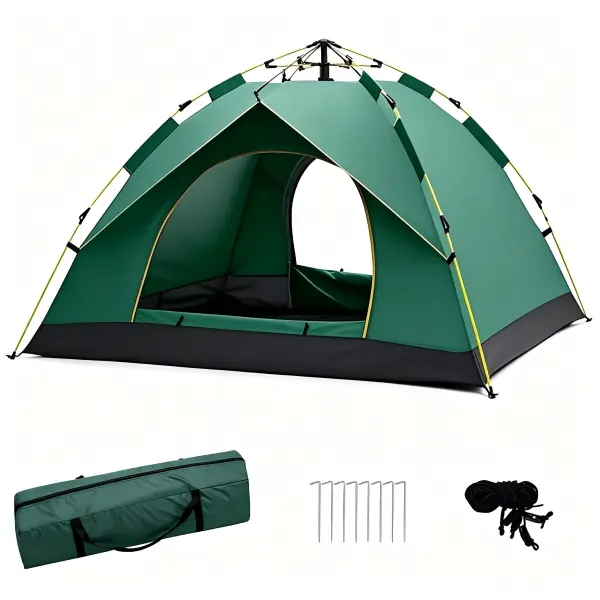 3-4 Person Instant Pop-Up Dome Camping Tent, Automatic Quick Setup Double Layer Outdoor Shelter with Tent Stakes, Water-Resistant, Windproof, Bug Mesh & Carry Bag, Portable Family Shelter for Camping, Hiking