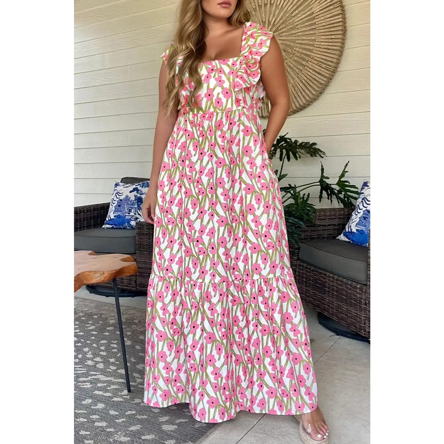 plussizefashion green and pink dress - TikTok Shop