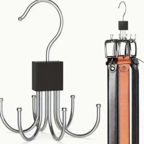 360° Rotatable Belt Hook, Closet Hooks, 1 Count Durable Metal Hanging Storage Hook, Multi-purpose Organiser Hook for Belt, Scarf Organizer, Tie Hanger, Home Storage Hook for Wardrobe, Home and Dormitory, Hanging Accessories, Hanger