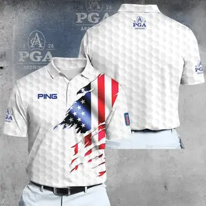 American Flag Golf Championship 2026 Inspired Polo Shirt – White Honeycomb Performance Golf Polo for Men, Patriotic USA Ripped Flag Print, Lightweight Breathable Athletic Shirt, Tournament Style Sportswear, Golf Lover Gift, Summer Course Outfit