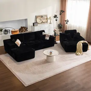Viral Cloud Sectional Couch with Lazy Chaise Lounge, Comfortable Corduroy Fluffy Couch, No Assembly Required, L Shaped Modular Design for Living Room,Free Combination