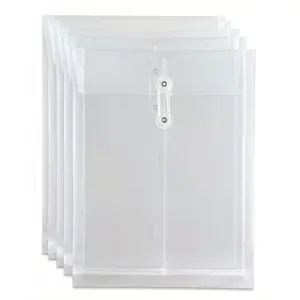 10 Pack Clear Plastic Envelopes, Reusable & Waterproof File Folders with String and Snap Button, Expansion File, for Documents School Home Work Office, Letter Size