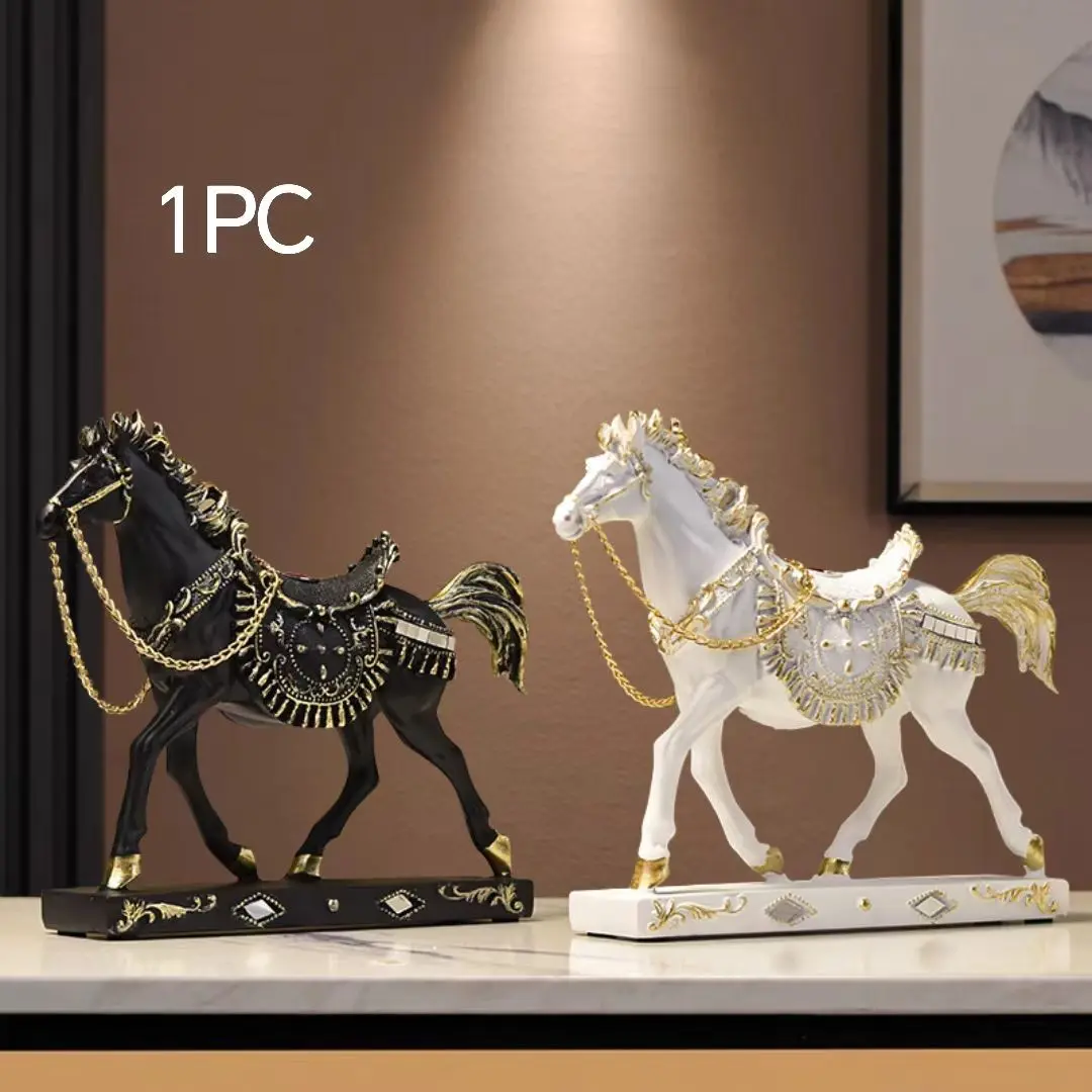 Elegant Horse Decorative Ornament, European Court Style with Modern Luxury, Resin Horse Gear with Accents, Home Decoration, Resin Animal Figurines, Collectible Figure Ornament