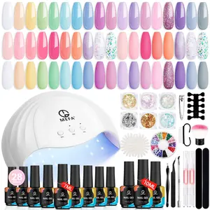 60 Pcs Gel Nail Polish Kit with U V Light, 42 Colors All Seasons Soak Off Gel Polish Nail Set with Matte/Glossy Base Top Coat Cuticle Remover Essential Manicure Tools Nails Art DIY Salon Gift 7ml