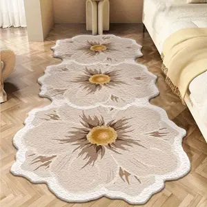 French Elegance Irregular Three Large Flower Decorative Rug Mat, Sweet Fashion Creative Art Floral Pattern Rug, Soft Easy Clean Plush Home Decor