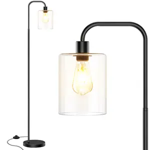 Industrial Floor Lamp with Glass Shade Modern Bright LED Bulbs Black Standing Lamp for Living Room Bedroom Office 65 Inches Tall Pole Lamps