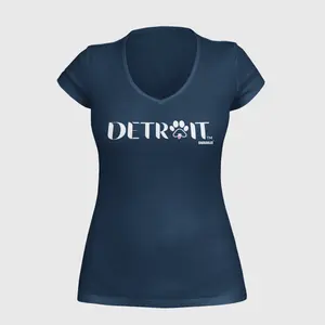 Detroit dog pink tongue - Women's V-Neck - Navy Blue Baby Fabric