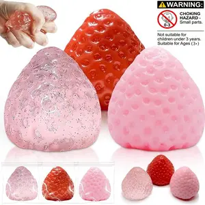 3/6 Counts Strawberry Squeeze Taba Kawaii Squishies Toy, Cute Stress Relief Toy, Soft Fruit Birthday Party Decoration Gift