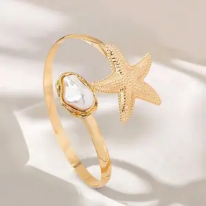 Ocean Style Starfish Imitation Pearl Arm Ring, Adjustable Upper Arm Bracelet, Stylish Summer Beach Arm Decoration for Women