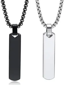 Stainless Steel Stereo Bar Necklace Gold-Plated Rectangle Long Stripes Pendant Necklace for Men