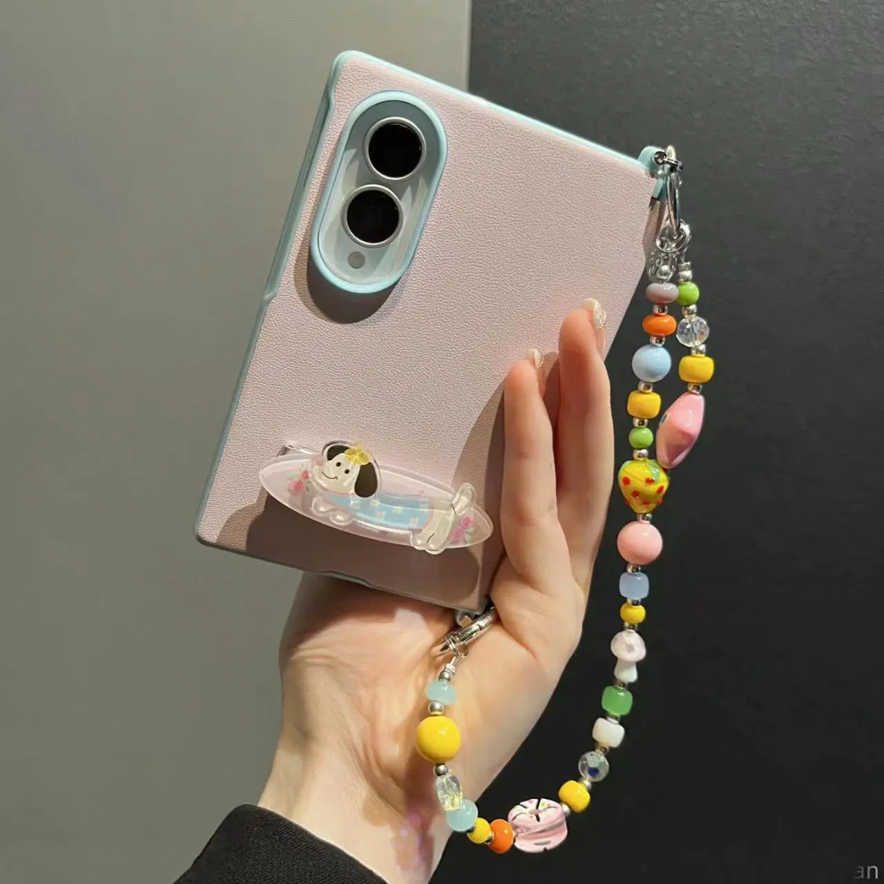 Samsung Z Fold 8/Z Fold 7/Z Fold 6/Z Fold 5 phone case for foldable screens, side hinge design with center axis lock, Morandi color-block design, camera strap, crossbody chain, premium feel, unisex