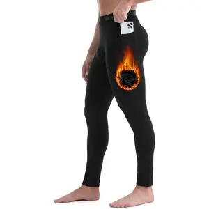Men's Thermal Compression Pants with Pockets Base Layer for Cold Weather Winter Gear Sports Running Leggings Tights
