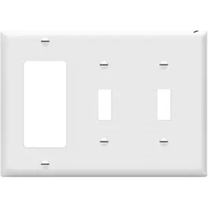 Stainless steel white light switch plate 3 gang 2 toggle 1 decorator wall plate standard size gloss finish 4.5 x 6.38 inch corrosion resistant GFCI outlet receptacle