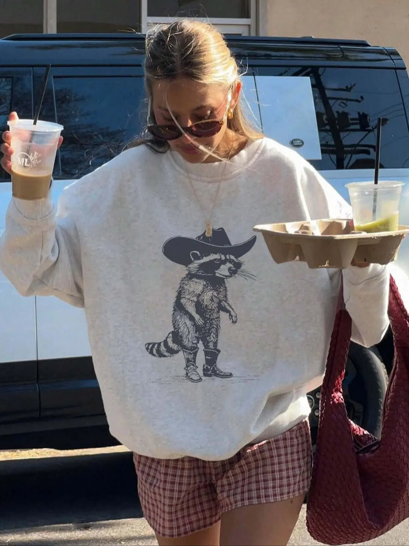 Women's Bear Print Fleece Pullover Sweatshirt, Casual Holiday Style, Loose Fit, Fall & Winter New Arrival, Cute Animal Sweatshirt