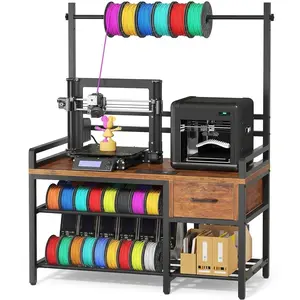 3D Printer Stand with Consumables Storage — 66-Inch Heavy-Duty Metal 3D Printer Workbench, Featuring a Power Hub, Storage Drawer, and X-Brace Stabilizing Structure; Suitable for Workshops, Studios, and Offices.