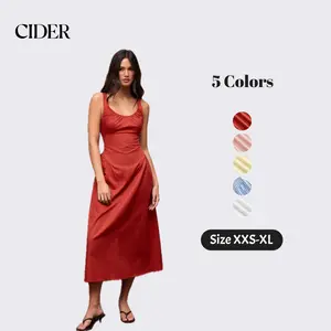 Cider Cotton Scoop Neckline A-line Midi Dress SwimWeek SwimWeek