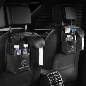 Leather Car Seat Back Hanging Bag, Multi-Functional Storage Pouch, Cup Holder, Paper Towel Organizer, Fits Mercedes-Benz Amg Models