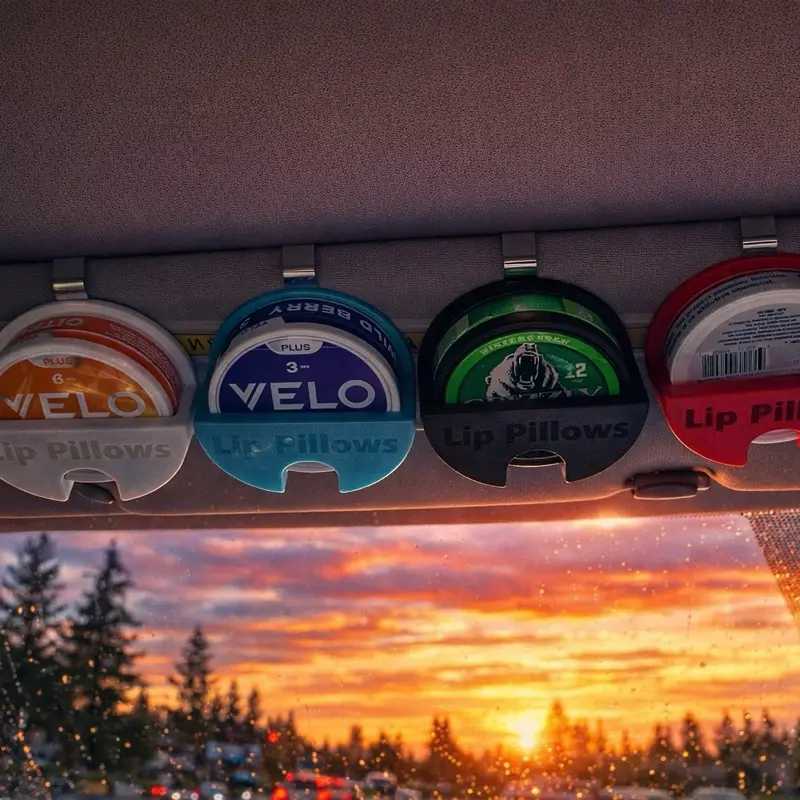 Lip pillow Velo/Grizzly/Zeo/Zone car visor Zyn pouch holders with glow in the dark blue