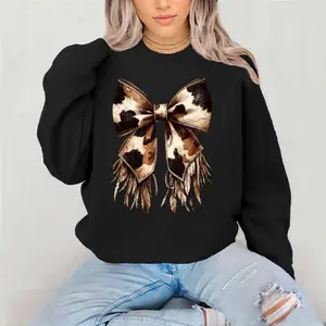 Western fringe bow Crewneck Sweatshirt Gildan Everyday Style Super Soft Unisex Fit Streetwear Graphic Top warm Womenswear Casual Printed Long Sleeved