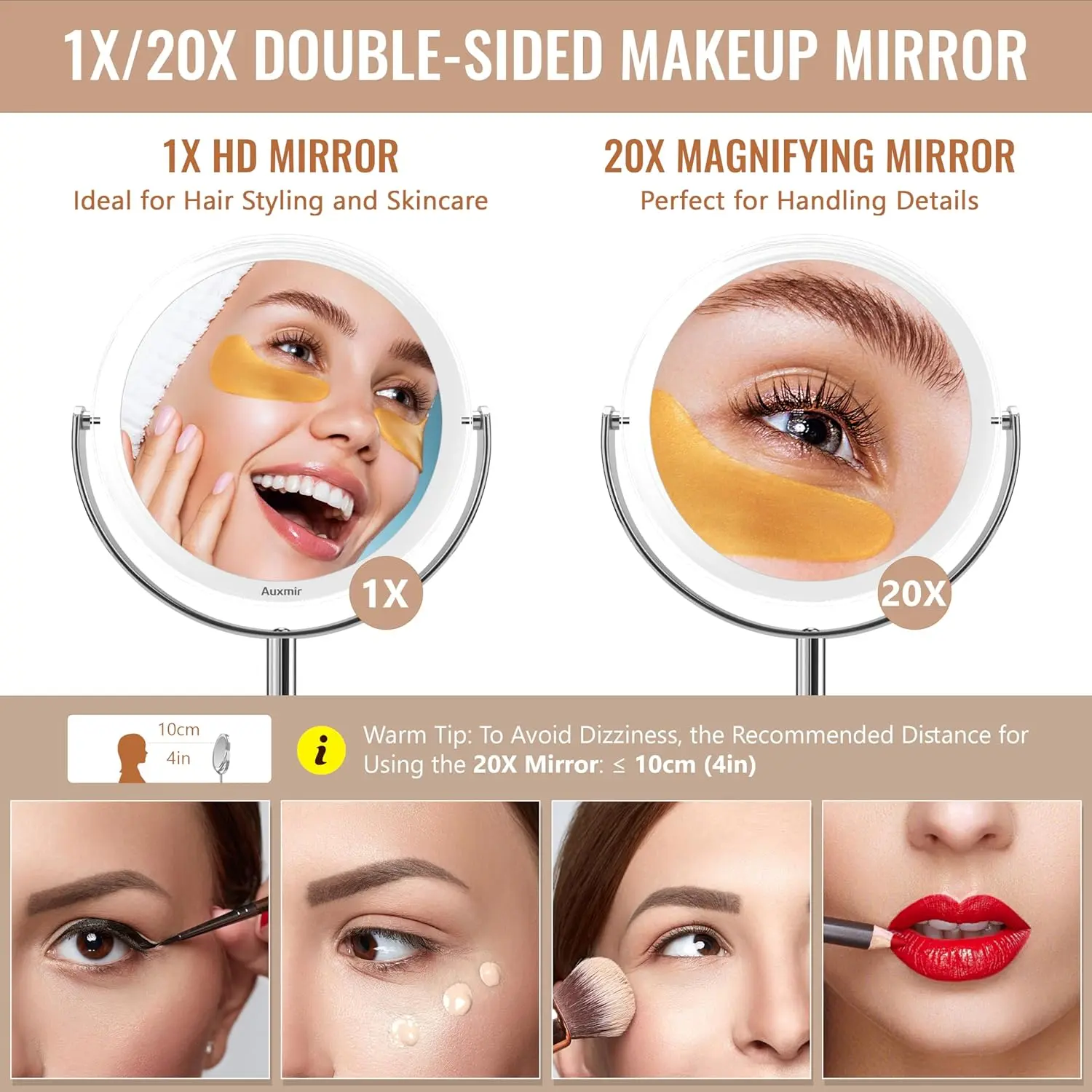 20X Magnifying Makeup Mirror, Double Sided 1X/20X Magnifying Mirror, Tabletop Magnified Vanity Mirror with Magnification, 360°   Rotation, Stand for Dressing Table, Bathroom, Bedroom