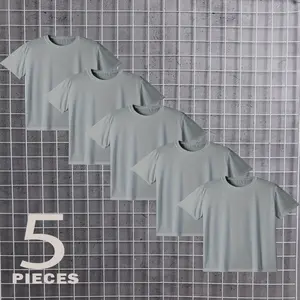 5pcs Men'S Plus Size Casual T-Shirts - Solid Color, Short Sleeve Crew Neck, Stretchy Polyester Blend, Black & Gray Graphic Tees for Summer, Shirts, PLUS SIZE