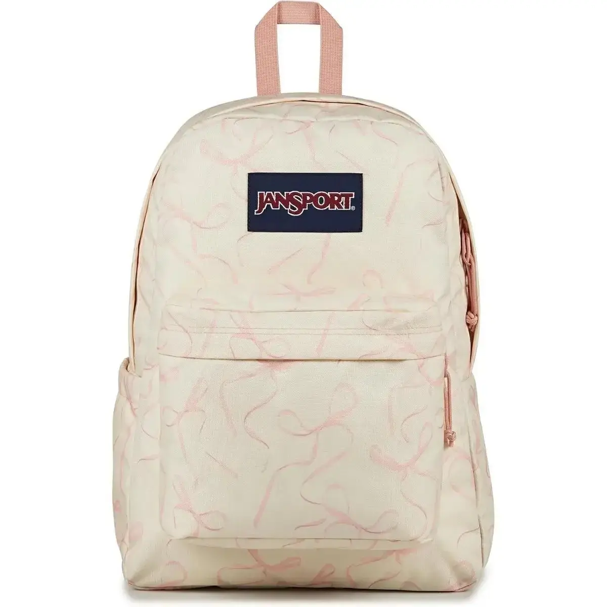 Girls Must-have JanSport Cream Pink Bow Backpack Multi Pocket Casual Outdoor Travel Daypack