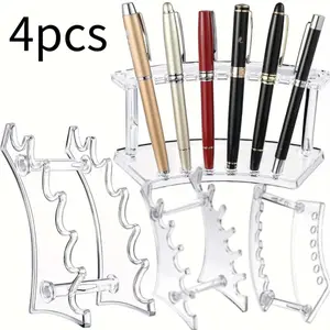 4 Pcs Pen Display Stand Acrylic pen Holder Clear Pen Stand Rack Organizer Nail Brush Holder Stand for Make Up Brush