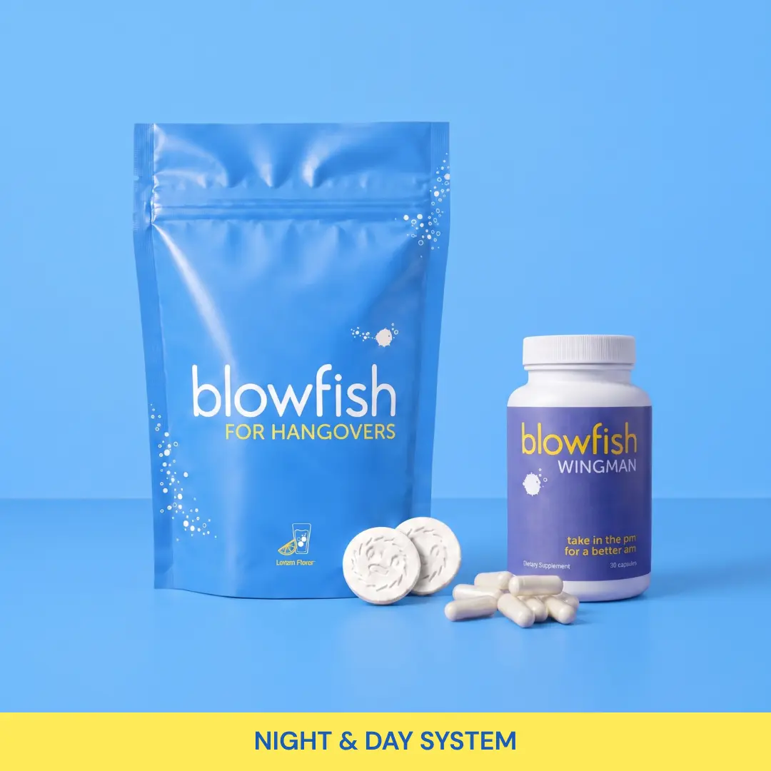Blowfish Night & Day System | Top Night + Day Hangover Fighting System | Pre-Game Supplement and Effervescent Morning Relief | Works Fast