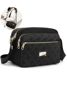 Zipper Design 5 Pockets Women's Crossbody Shoulder Bag, Casual Fabric Bag for Work, Outing, Party, Makeup Bag, Functional Outdoor Bag