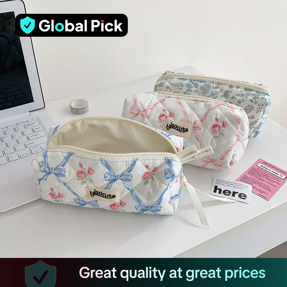 Floral Pattern Pencil Case, 1 Count Large Capacity Pencil Bag, Zipper Makeup Bag, Stationery Storage Bag, Desk Organizer for Home Office School