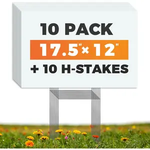 10 Large Blank Yard Signs with Stakes 18 x 12",Corrugated Plastic Lawn Sign kit for Estate Garage ,Party,Birthday,Wedding,Campaign,Parking,Make your own Outdoor Sign