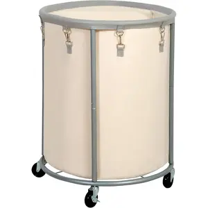 Rolling Laundry Hamper with Wheels – 185L (48 Gallon) Extra Large Industrial Clothes Laundry Basket with Removable Bag, Round Cart Sorter for Bedroom, Hotel, Beige & Gray