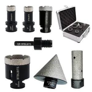 Diamond Core Drill Bits Set - 7pcs Tile Hole Saw Kit 20/25/35/50mm + 20mm Milling Bit with 2" Diamond Beveling Chamfer Bits Hex Shank Adapter for Porcelain Ceramic Tile Granite Marble Masonry Concrete Glass Quartz Brick Stone Angle Grinder Tool