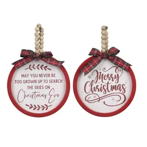 Young's wood Christmas wall signs w/blessing bead hanger s/2