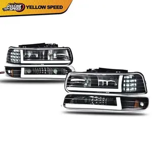 [LED DRL]Fit For 99-02 Chevy Silverado 1500 2500 HD Headlight+Bumper Lamps Black