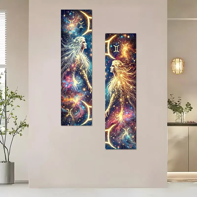 Cosmic Gemini Starry Night Goddess Pattern Tapestry, Aesthetic Art Vertical Tapestry, Wall Hanging for Home Dorm Decor, Starry Sky Pattern, Tapestry Room Decor, Home Bedroom Decor