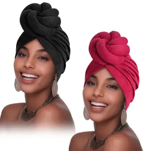 1pcs/2pcs,New Pre-Made Knotted Turban Hat Suede Head Wraps Elegant Pleated Beanies Headscarf For Women Turban