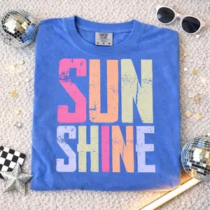 Comfort Colors Sunshine Graphic Shirt Retro Color Block Summer Vibes Tee Happy Positive Aesthetic Oversized Trendy Shirt