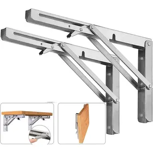 Heavy Duty Stainless Steel Folding Shelf Brackets, Max Load 300lb, Collapsible Wall Mounted Space Saving DIY Brackets for Table, Pack of 2 12 Inch Foldable Brackets