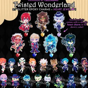TWISTED WONDERLAND Heart Jewel Glitter Epoxy Acrylic Charms Twst