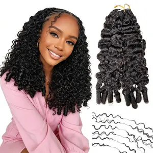 Tuneful Burmese Curly Crochet Hair for Black Women 20 Inch Natural Black Curly Human Hair Bundles Pre-Separated Miracle Knots Feather Crochet Human Hair Extensions Lightweight Reusable Hair 50g