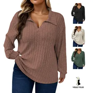 Plus Size Tops for Women Casual Knit Sweaters Lapel V Neck Long Sleeve Blouses Lightweight Dressy T-Shirts XL-5XL RPS2164 Soft Polyester Winter Womenswear Oversized Solid sweaters for women