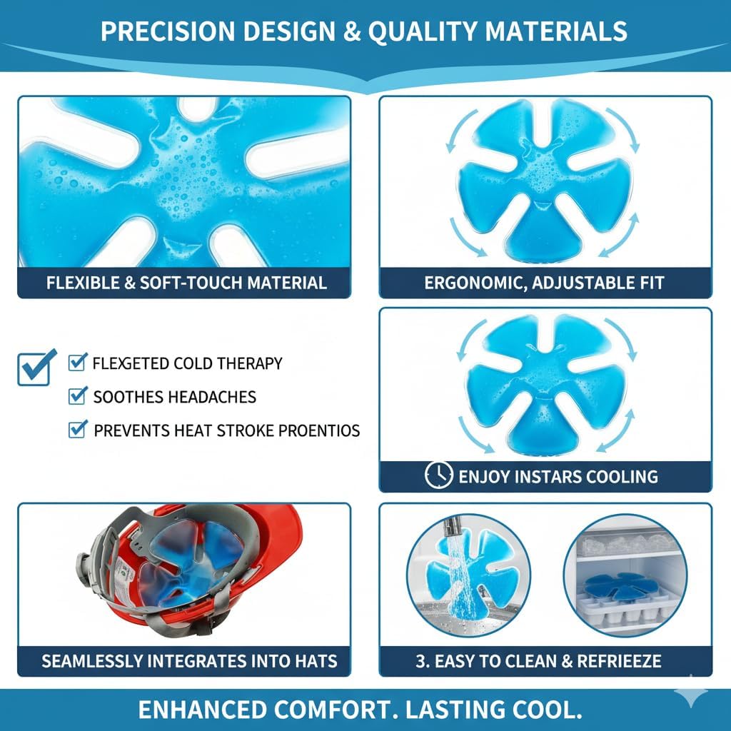 Reusable Cooling Gel Ice Packs, Cold Therapy Inserts For Hard Hats & Sun Hats, Cooling Relief For Construction Workers, Outdoor Activities, Daily Use, Heat Prevention, multi use for summer, perfect gift idea Reusable Cooling Gel Ice Packs, Cold Therapy Inserts For Hard Hats & Sun Hats, Cooling Relief For Construction Workers, Outdoor Activities, Daily Use, Heat Prevention, multi use for summer, perfect gift idea
