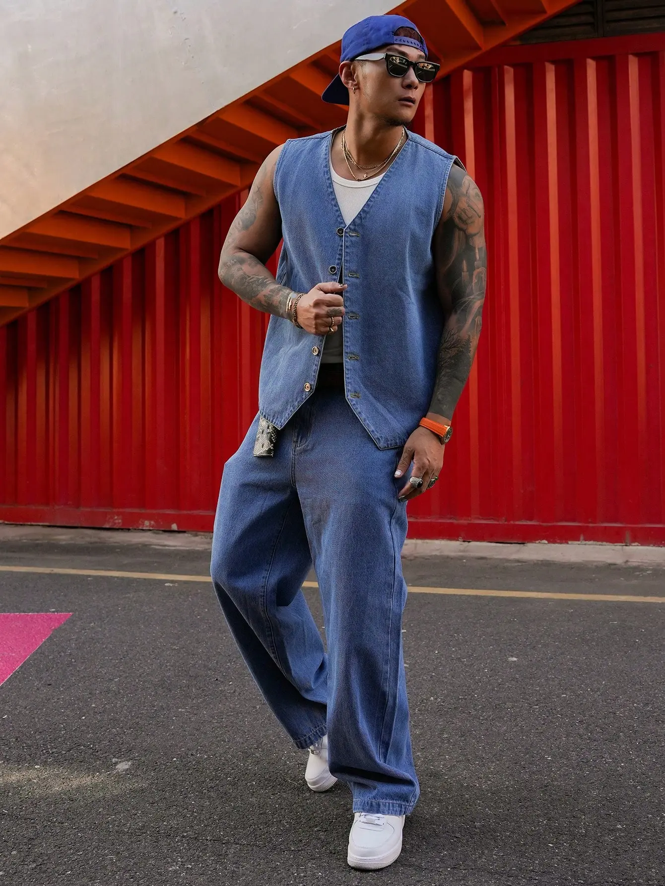 Men 2 piece sets - Men Blue Washed Denim Shirt and Pants Set for Daily Casual Summer Travel Wear vacation clothing white jeans jean jacket pants for men jeans for men jeans pants for men clothing for men summer clothes y2k clothing y2k clothes outfits