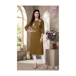 #Mayra Elegant Women's Straight Kurthi with Delicate Neck Embroidery