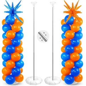 Blue Orange Balloon Column Kit 2 Sets with Stands Star Foil 120pcs Party Decor