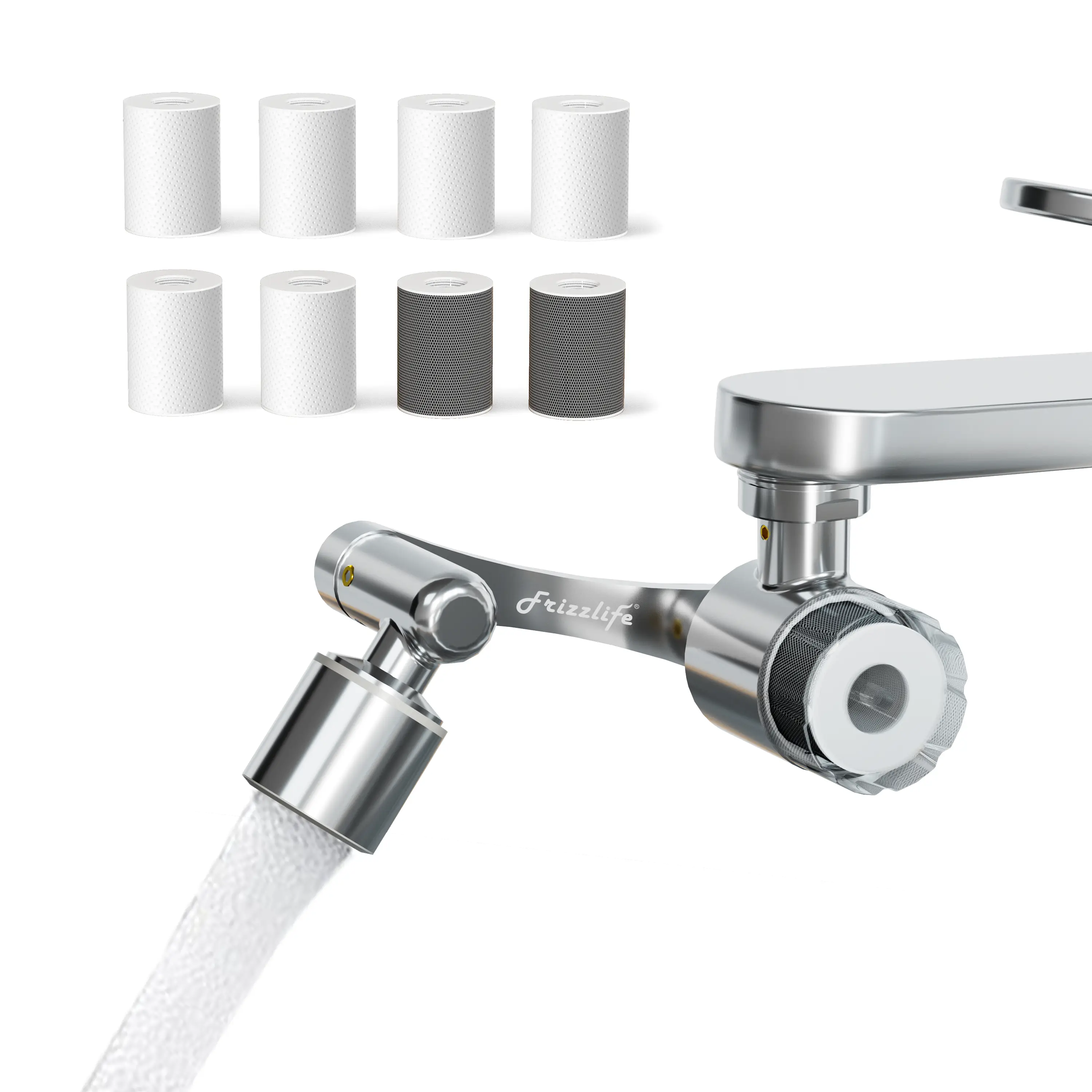 Frizzlife Splash-Proof Sink Faucet Extender with Filter, 1080° Rotating Tap Aerator, NSF Certified Reduce 99% Chlorine, 2 Modes Spray Attachment for K