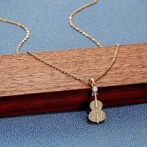 Gold Violin Necklace Dainty CZ Music Pendant Minimalist Musical Jewelry Gift for Women Girls