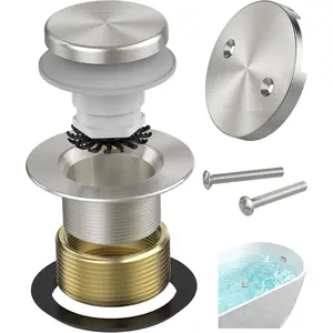 Brushed Nickel Tub Drain Kit with Hair Catcher, Brass Tip-Toe Tub Drain and 2-Hole Overflow Faceplate, 11.5/16 UNC Drain Stopper Assembly